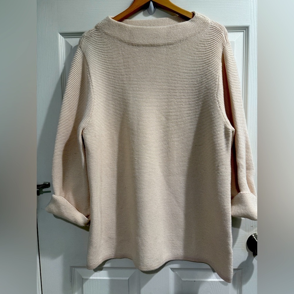Boden Cream Roll Sleeve Sweater Wool Cotton Blend